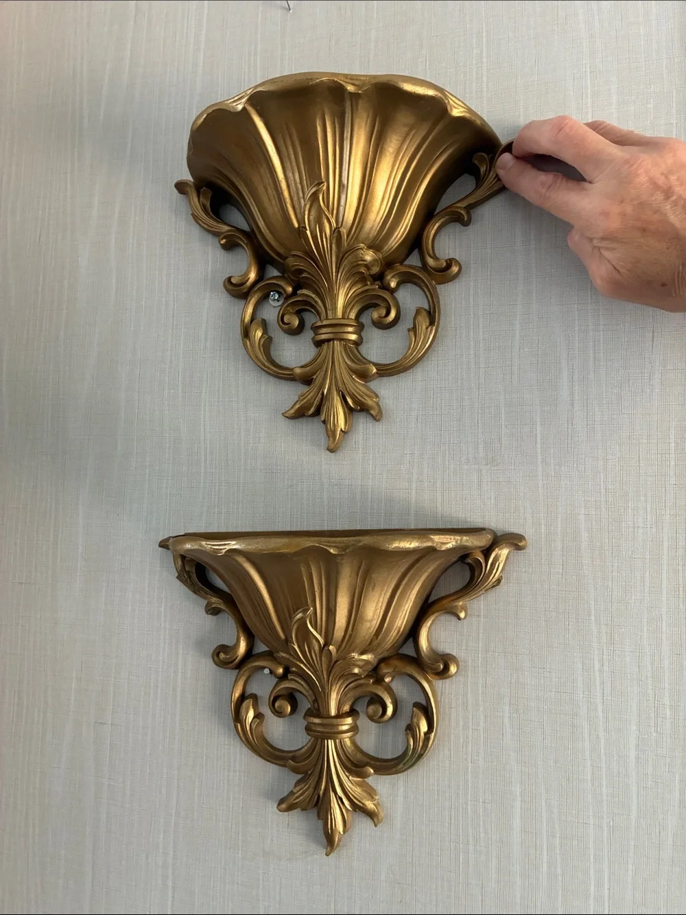 Set of 2 Vintage Resin Gold Wall Pocket Planter Hollywood Regency Syroco Style